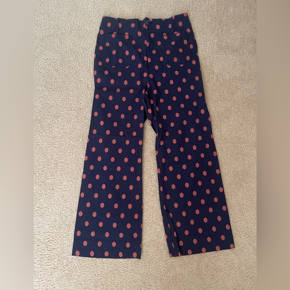 Maeve Colette Navy Polka Dot Wide Leg Pants
